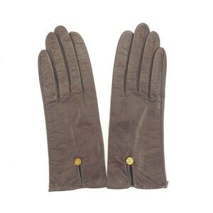 Chanel gloves Coco Button Brown Gold Woman Authentic Used Y4359